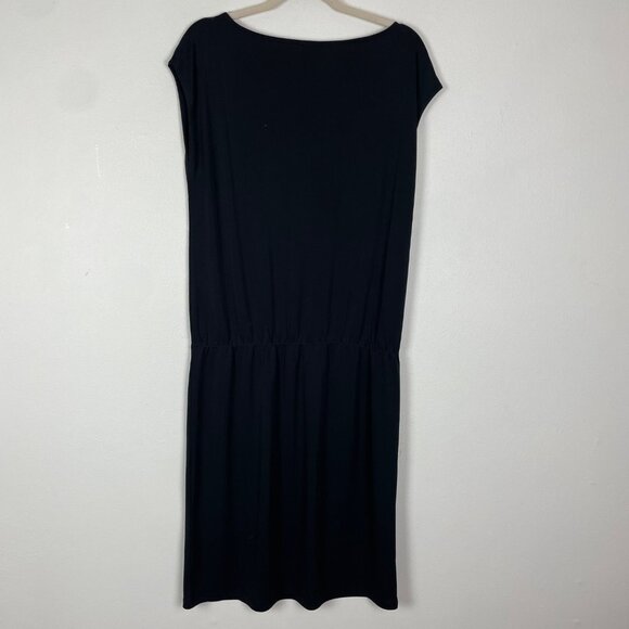 Talbots Women's L Black Cap Sleeve Drop Waist Maxi Length Dress Basic Minimalist - Picture 7 of 9